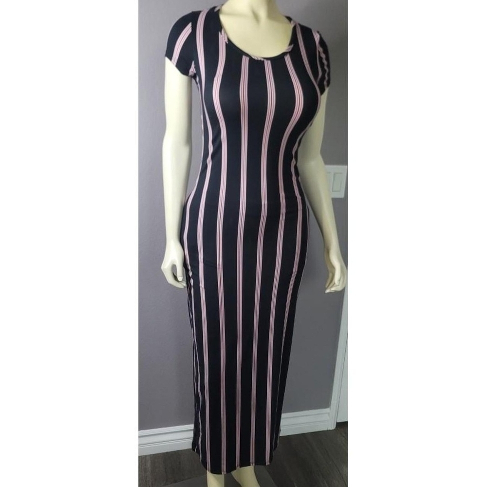 Striped Pink and Black Maxi Dress